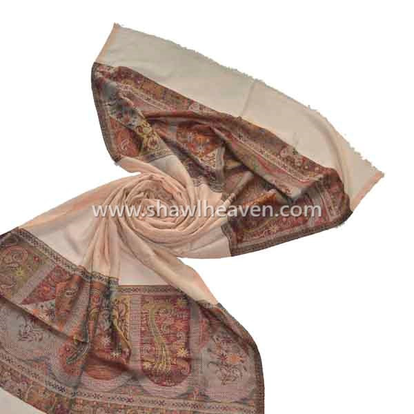Light peach artistic jacquard palla {border} paperweight hijab scarf